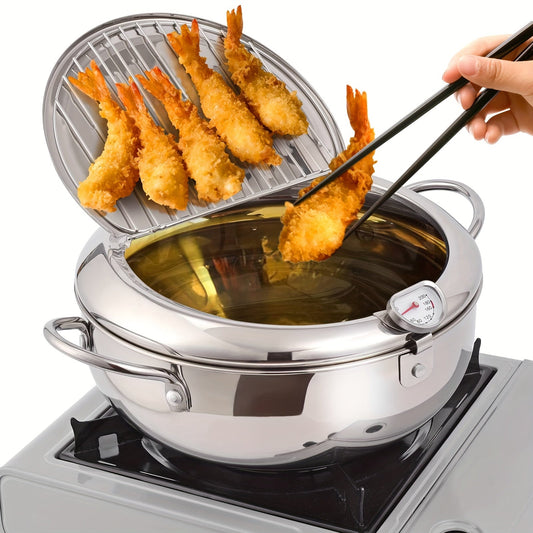 Eco-Friendly 304 Stainless Steel Deep Fryer | With Thermometer & Stove Compatibility