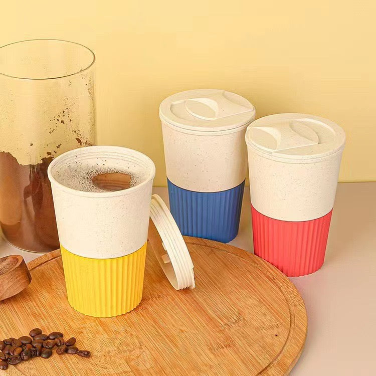 Eco-Friendly Wheat Straw Coffee Cup with Lid – Portable & Heat-Resistant Travel Mug