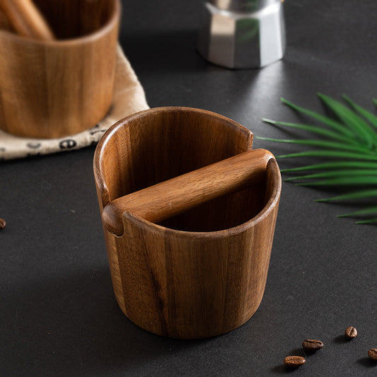 Sustainable Acacia Wood Knock Box - Stylish Grounds Bin for Coffee Bar