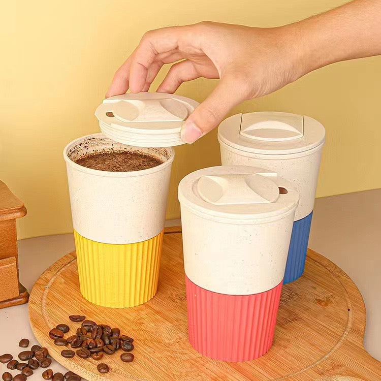 Eco-Friendly Wheat Straw Coffee Cup with Lid – Portable & Heat-Resistant Travel Mug