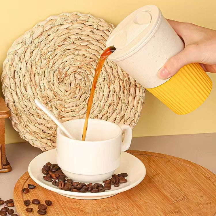 Eco-Friendly Wheat Straw Coffee Cup with Lid – Portable & Heat-Resistant Travel Mug