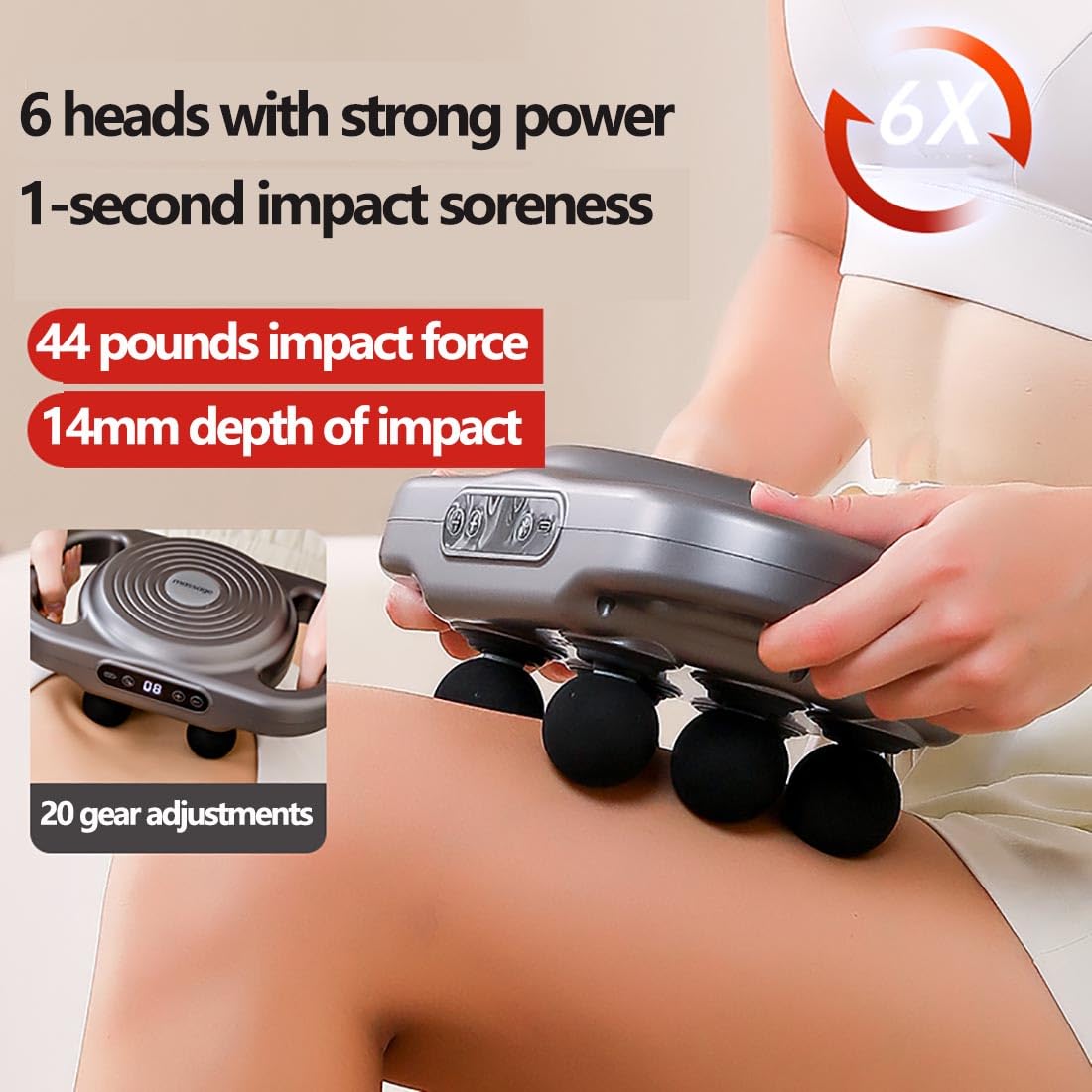 6-Head Electric Massage Gun | 9 Speeds & 20 Intensity Levels for Muscle Pain Relief