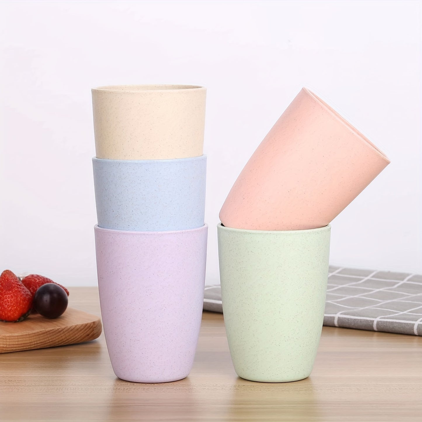 5pcs Durable Wheat Straw Reusable Mug Set – Eco-Friendly & Break-Resistant