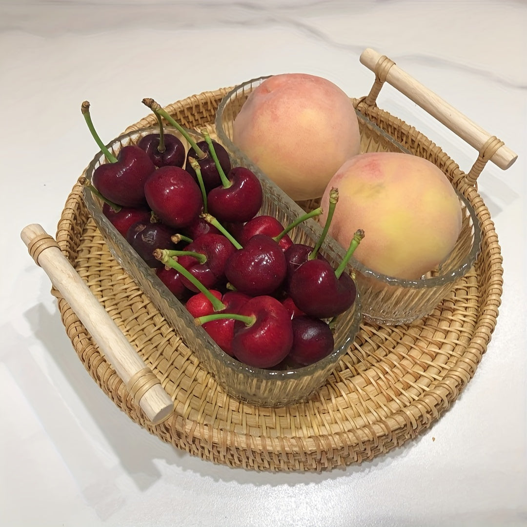 Handwoven Rattan Basket – Double Tray for Fruit, Snacks & Picnic, Eco-Friendly & Stylish