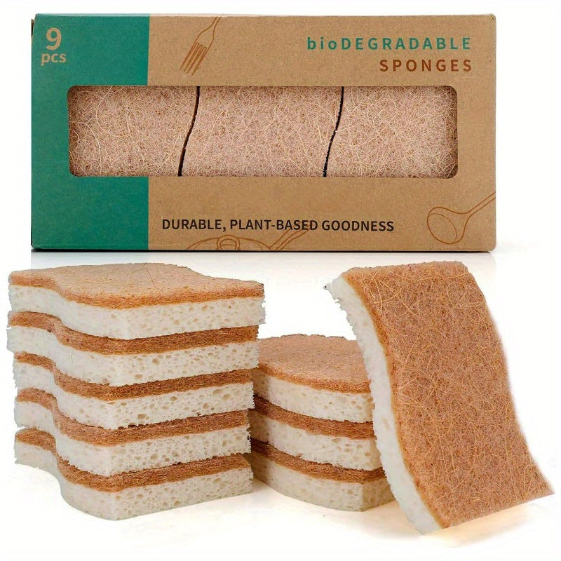 9pcs Biodegradable Non-Scratch Sponges for Eco-Friendly Cleaning