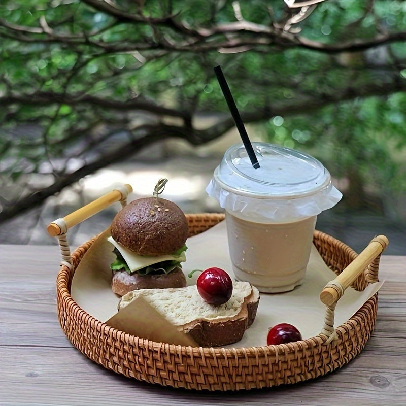 Handwoven Rattan Basket – Double Tray for Fruit, Snacks & Picnic, Eco-Friendly & Stylish