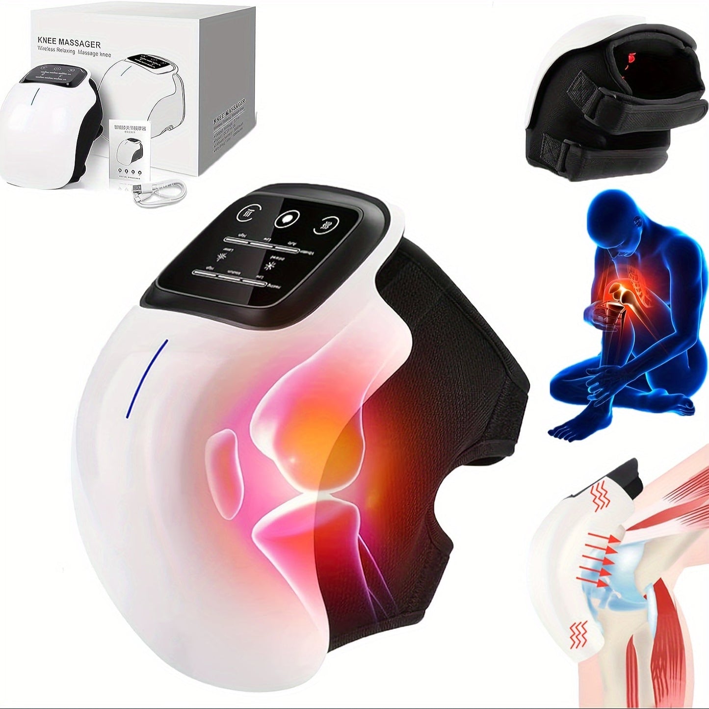 Cordless Knee Massager | Heat, Vibration & Adjustable Settings|Portable & Perfect Gift